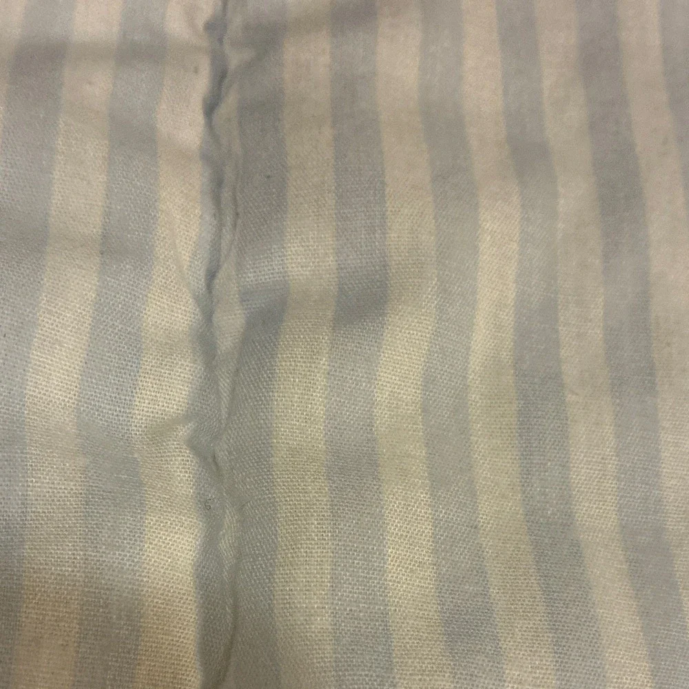 VTG Little Bedding Blue/White Striped Duck Crib Quilt with Ruffled Trim